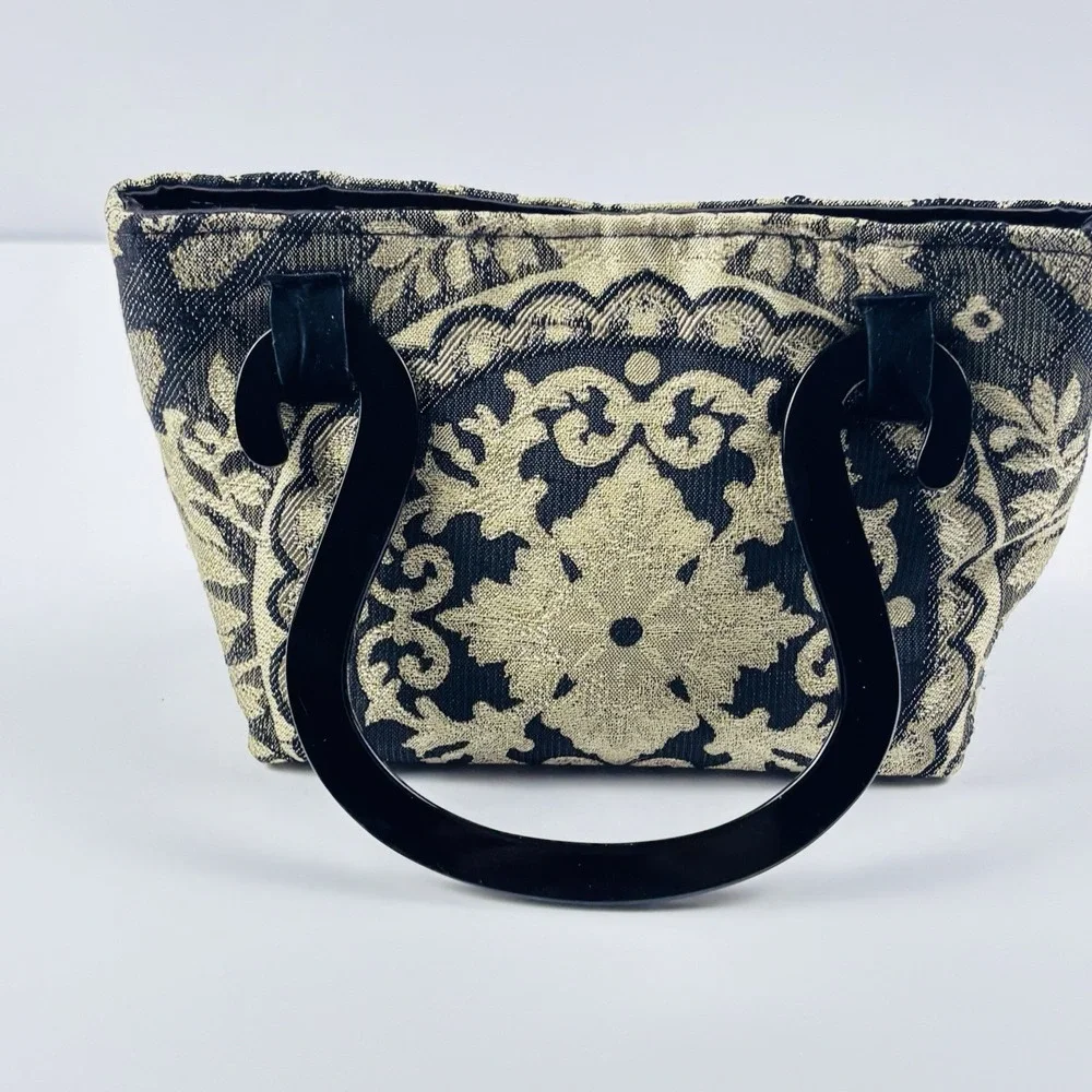 Sonia Rose Tapestry Purse Gothic Black Bag Plastic Handles‎ Victorian Carpet Bag